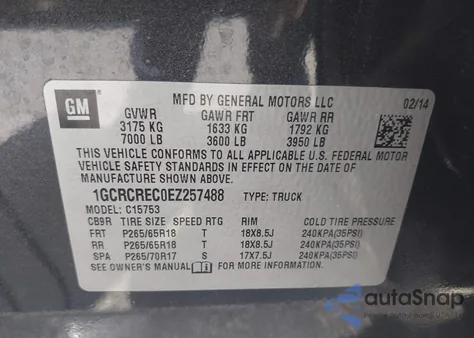 2014 Chevrolet Silverado 1500 1Lt from USA, damaged, VIN 1GCRCREC0EZ257488